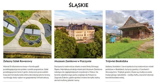 Grafika przedstawia fragment strony internetowej https://www.national-geographic.pl/cuda-polski/2023/slaskie. 