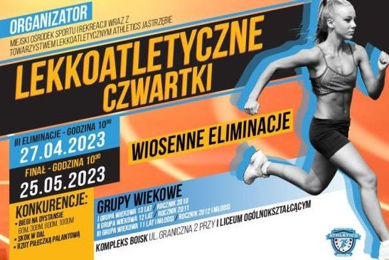 Lekkoatletyczne Czwartki, 27.04 (eliminacje) i 25.05 (finał), godz. 10:30. Kompleks boisk ul. Graniczna 2. Biegi, skok w dal, rzut piłeczką. Grupy wiekowe 11-13 lat. Widoczna biegaczka