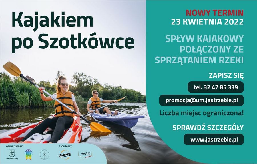 Plakat z napisem Kajakiem po Szotkówce