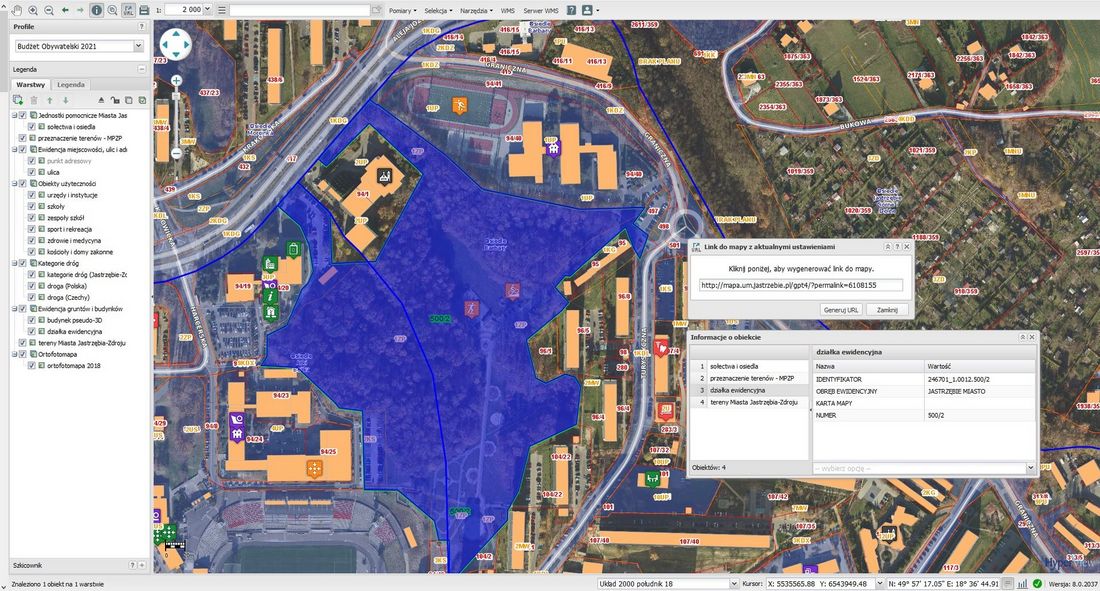 mapa miasta jastrzebie-zdroj z ulicami i terenami miejskimi oraz wskazowkami jak ja odczytywac
