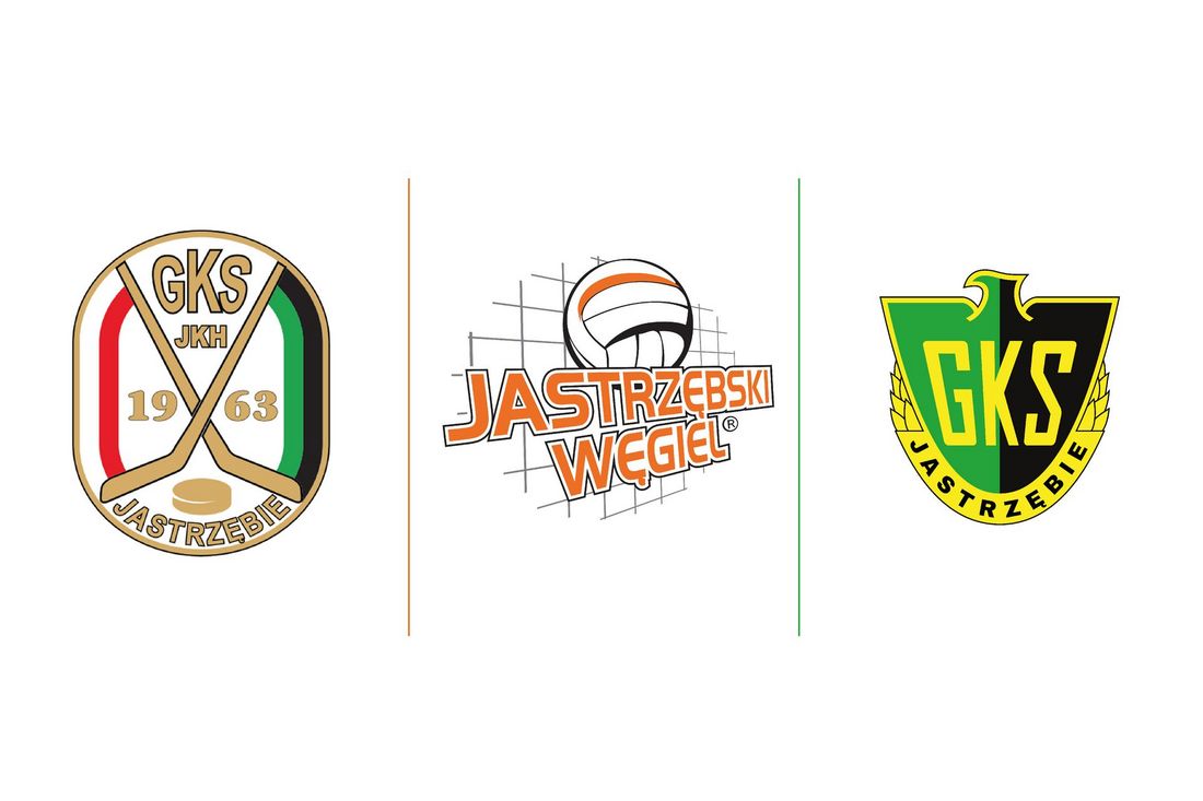 Zdjęcie przedstawia logotypy jastrzębskich drużyn sportowych