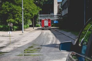 Straż pożarna jadąca pod kopalnie Zofiówka