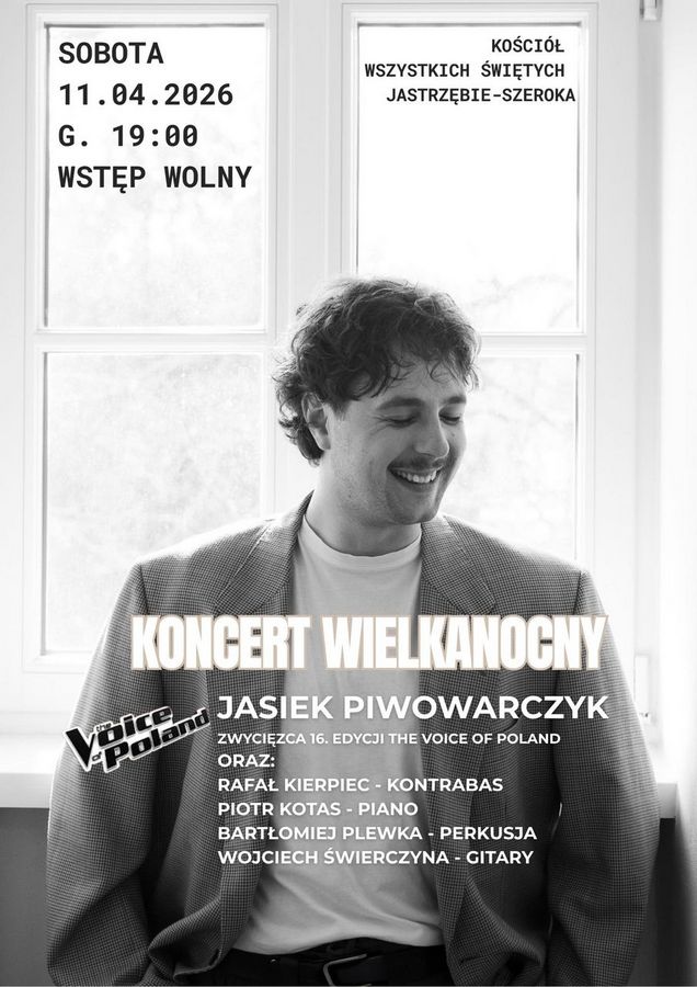 Koncertu Wielkanocnego w Jastrzębiu-Zdroju. 11 kwietnia, godz. 18:00, Kościół pw. Podwyższenia Krzyża Świętego. Wstęp wolny. Grafika z żółtymi tulipanami na jasnym tle
