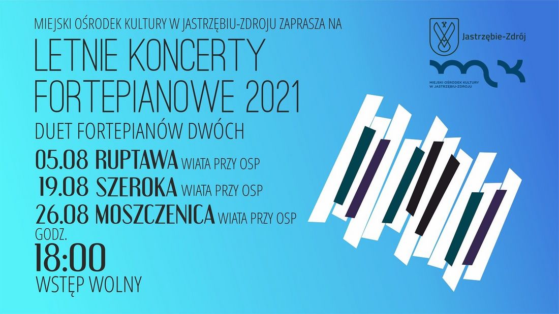 Plakat z napisem "Letnie koncerty fortepianowe 2021"