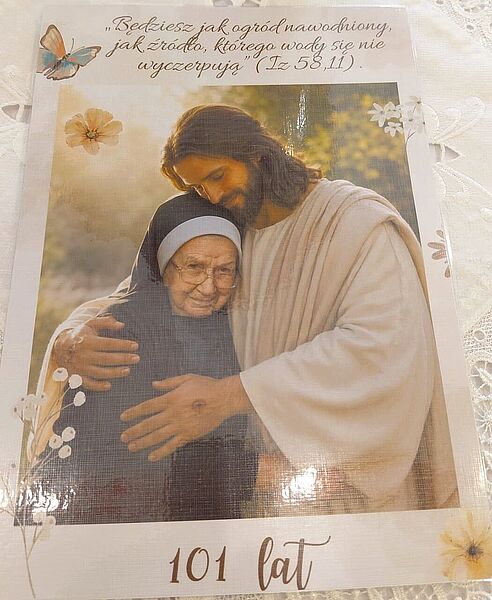 Grafika siostra Marianna w objęciach Jezusa