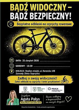 Akcja „Bądź widoczny – Bądź bezpieczny!”: bezpłatne odblaski na szprychy rowerowe. 25.08.2026, godz. 15:30, Stadion Miejski ul. Harcerska 14B, Jastrzębie-Zdrój. Inicjatywa radnej Agaty Pałys