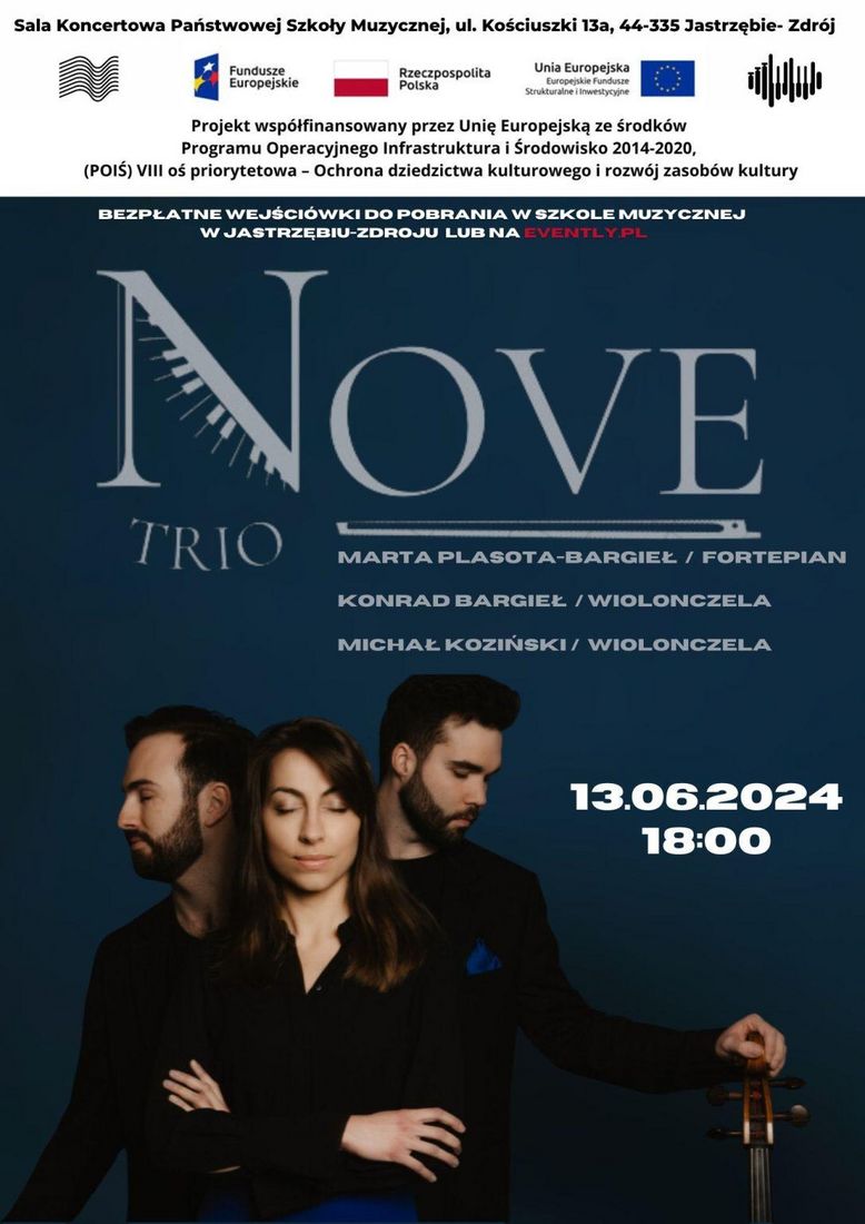 Zdjęcie przestawia plakat promujacy koncert Nowe Trio   