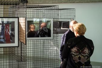 Kobieta spoglądająca na obrazy