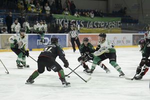 Walka w środkowej tercji tafli.