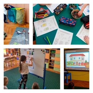 Kolaż: dzieci podczas zajęć edukacyjnych.