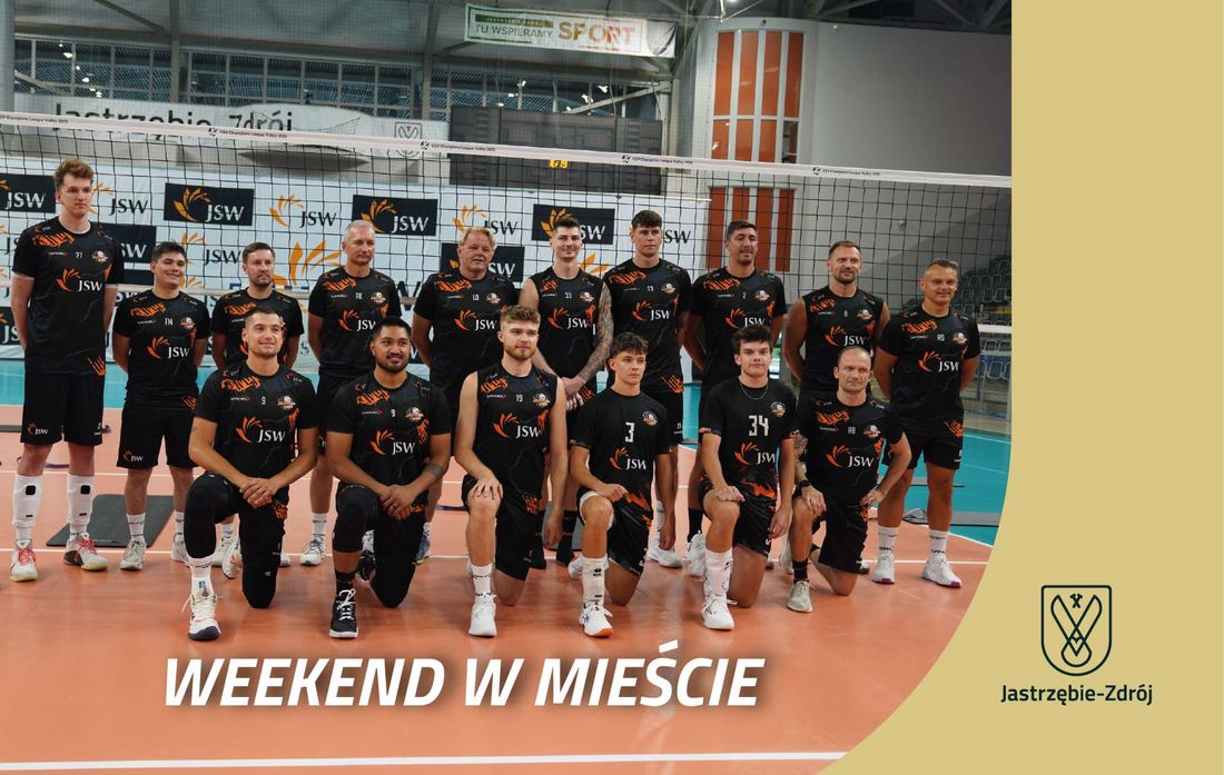 Drużyna siatkarska JSW Jastrzębskiego Węgla ze sztabem treneskim