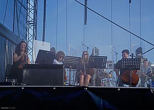 Orkiestra uśmiecha się przy swoich Instrumentach strunowych