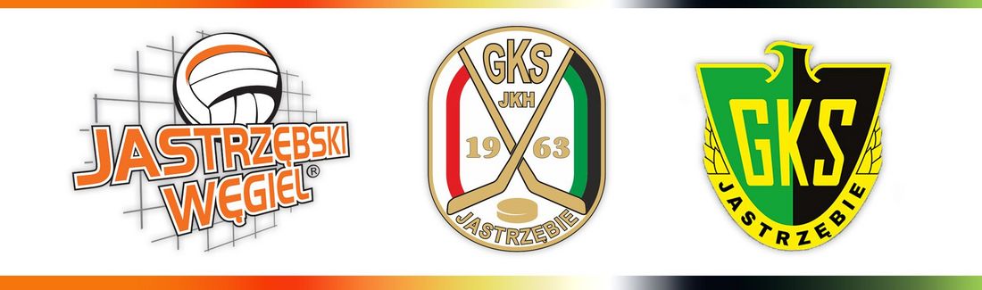 Logotypy siatkarzy - JSW Jastrzębski Węgiel, hokeistów - JKH GKS Jastrzębie, piłkarzy - GKS Jastrzębie
