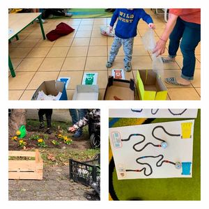 Kolaż: dzieci podczas zajęć edukacyjnych.