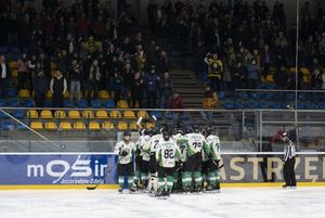 Radość hokeistów po wygranym meczu.