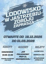 plakat informujący że lodowisko w jarze południowym czynne jest od 19 grudnia do 1 marca pozostałe informacje zawarte są w tekście artykułu