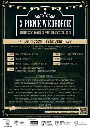 X Pikniku w Kurorcie, 24 maj, Park Zdrojowy w Jastrzębiu-Zdroju. W programie: koncerty orkiestr, pokazy mody lat 30., dancing, wystawy aut i rowerów retro, warsztaty. Stylistyka vintage. Wstęp wolny. Start o 16:00