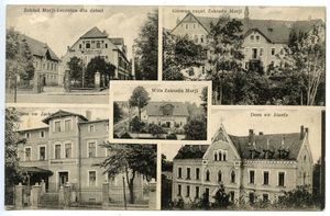 archiwalna pocztówka kolaż Zakład Marii