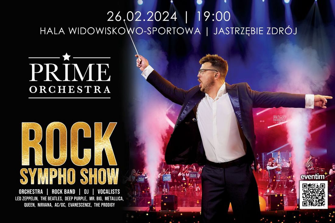 Zdjęcie przedstawia plakat zapowiadający Rock Sympho Show w Jastrzębiu-Zdroju.