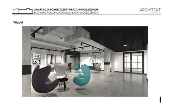 sala jasna z przeszkleniami czarnym sufitem zielonymi, szarymi i czarnymi fotelami