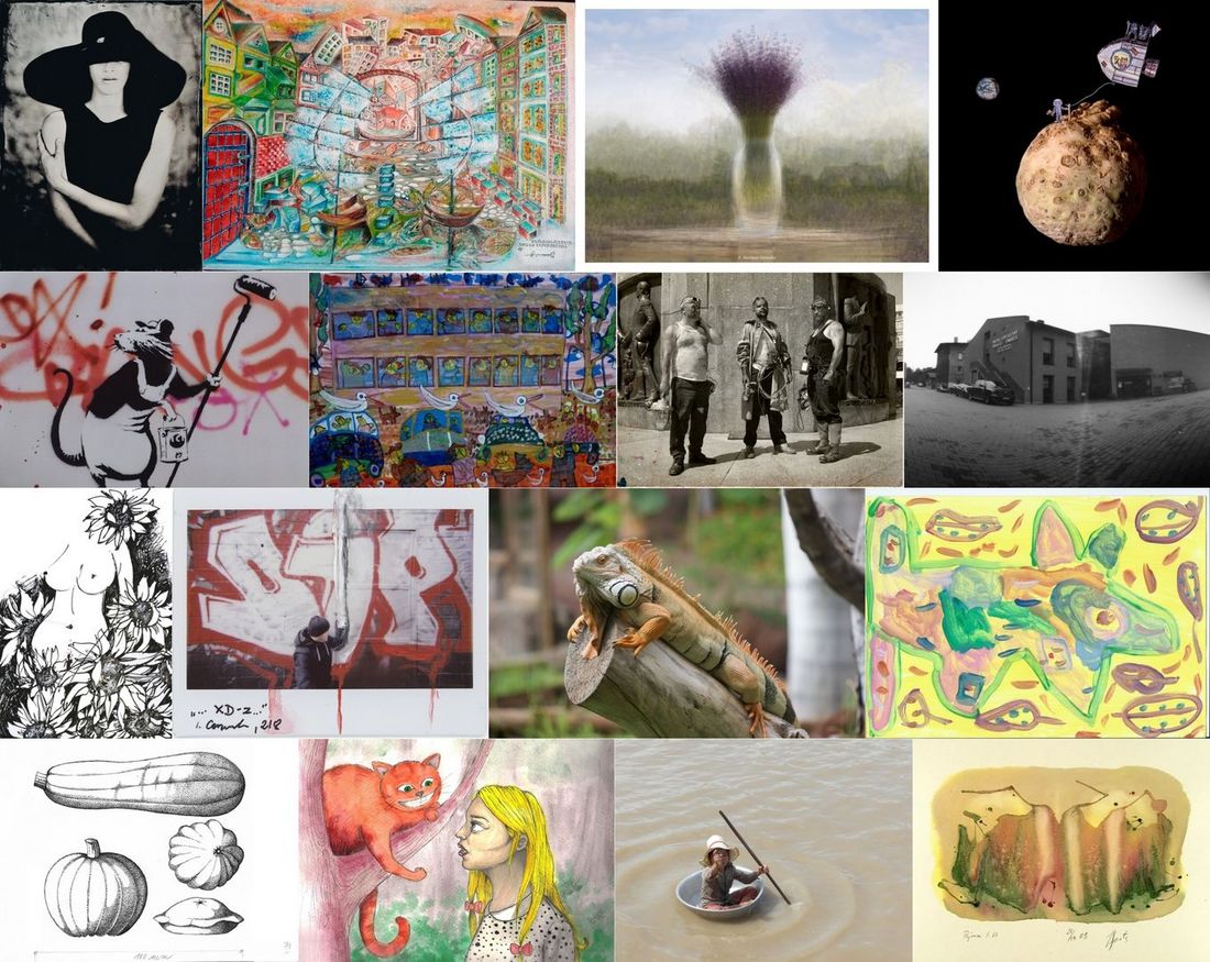 Grafika przestawiająca kolaż kilku prac plastycznych.