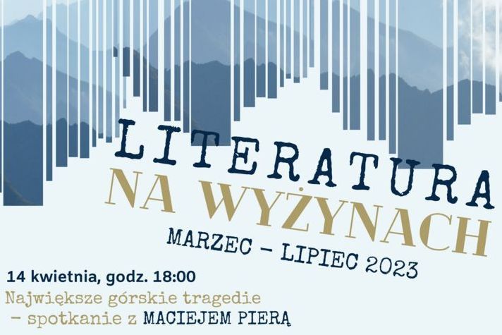 Plakat spotkań z Miejskiej Biblioteki Publicznej w ramach spotkań z Wandą Rutkiewicz.