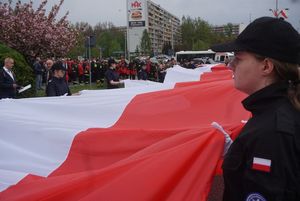 Zdjęcie przedstawia marsz w Dniu Flagi.