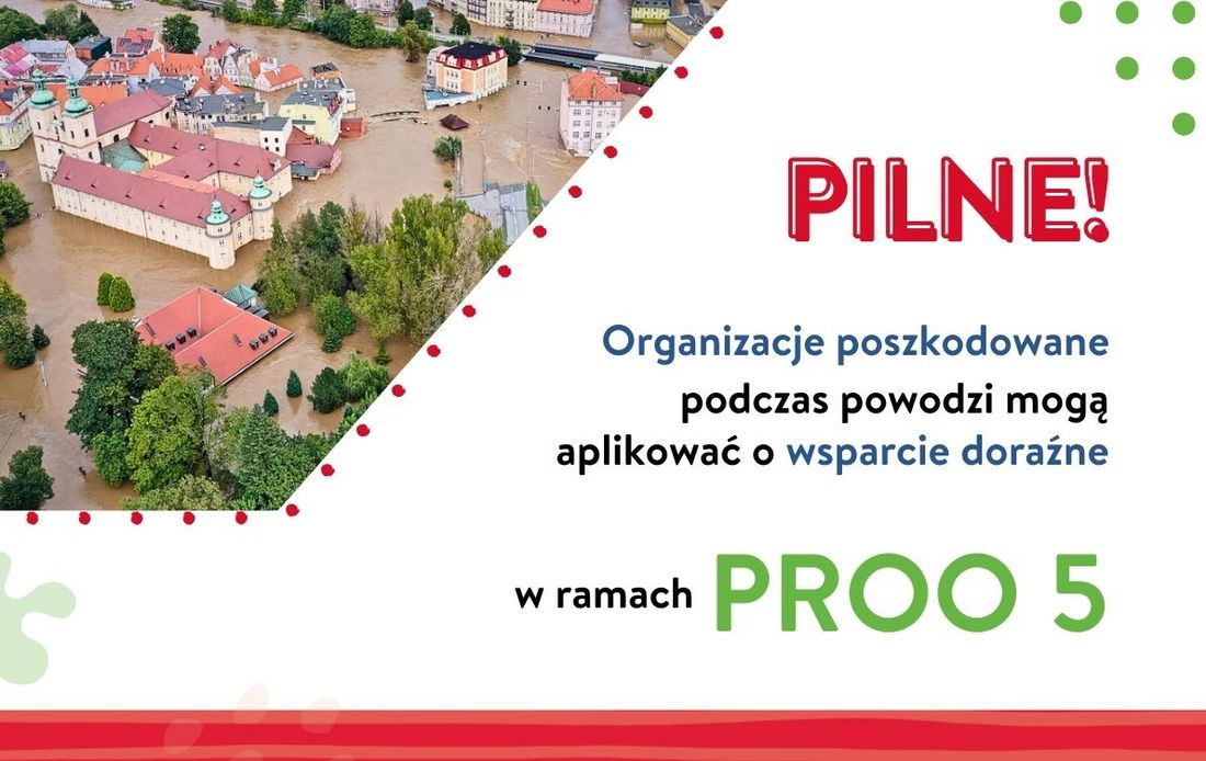 Grafika przedstawia inforamcje o wsparciu w ramach PROO 5 