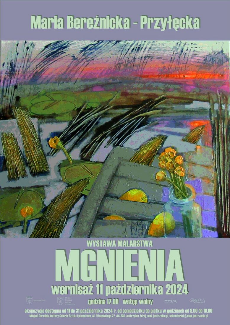 Grafika przedstawia informacje o wystawie Mgnienia