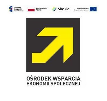 Logotyp strząłki źółtej z napisem Ośrodek Wsparcia Ekonomii Społecznej. Fundusze Europejskie. Program Regionalny, Rzeczpospolita Polska, Śląskie, Unia Europejska. europejski Fundusz Społeczny