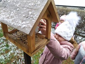 dzieci dokarmiają ptaki