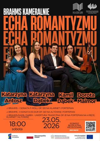 Koncert "Brahms Kameralnie – Echa Romantyzmu". 23.05.2026, godz. 18:00, PSM Jastrzębie-Zdrój. Wykonawcy: K. Antosz, K. Dąbek, K. Dąbek, D. Malmor. W programie utwory J. Brahmsa