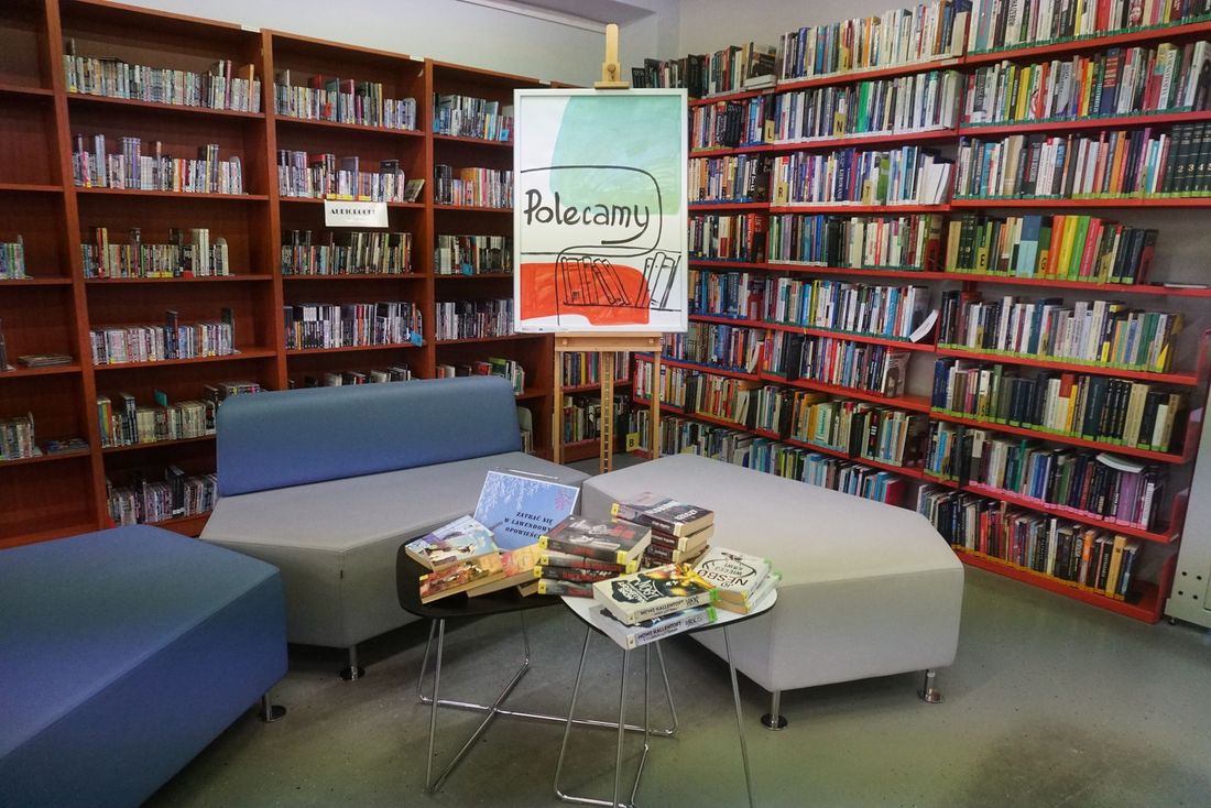 Zdjęcie przedstawia bibliotekę. 