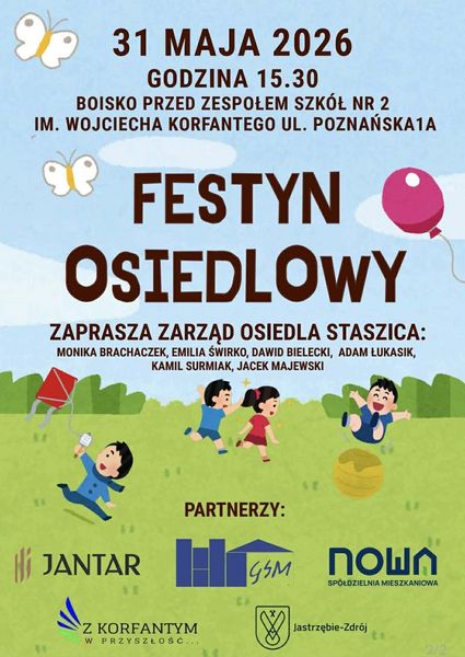 Festyn osiedlowy 31 maja 2026 o godz. 15:30 przy Zespole Szkół nr 2 w Jastrzębiu-Zdroju. Organizatorzy zapraszają mieszkańców na rodzinne wydarzenie