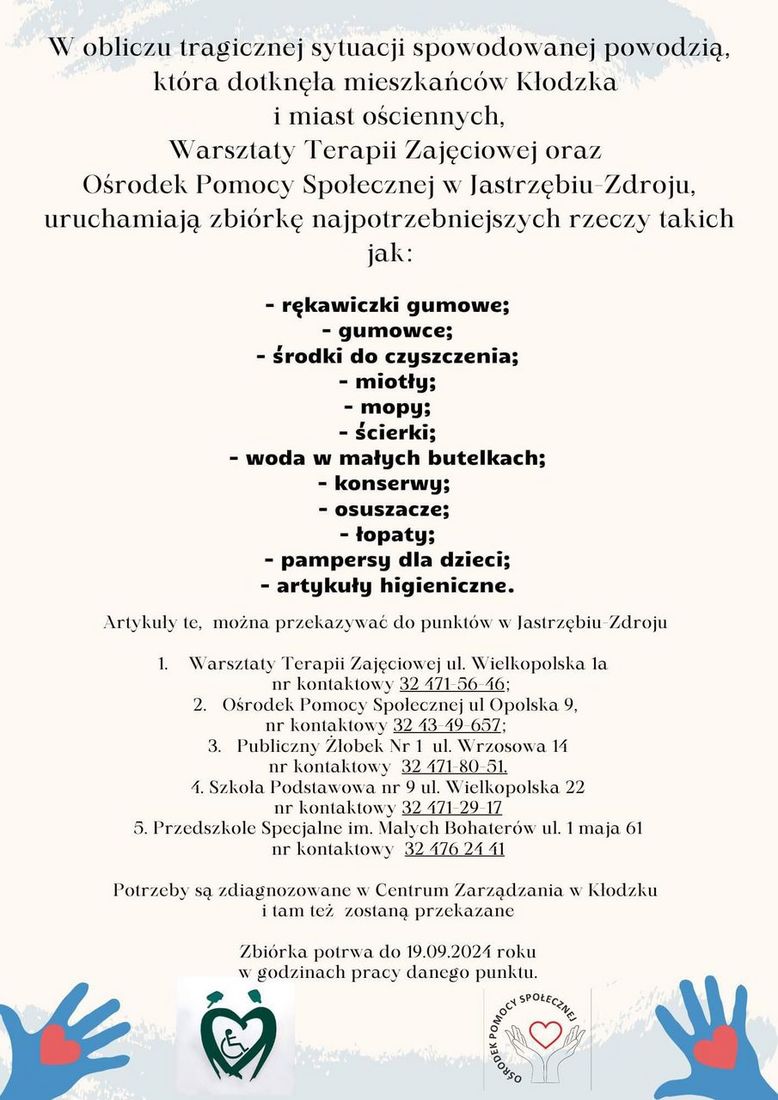 Grafika przedstawia infromacje o zbiórce dla powodzian.