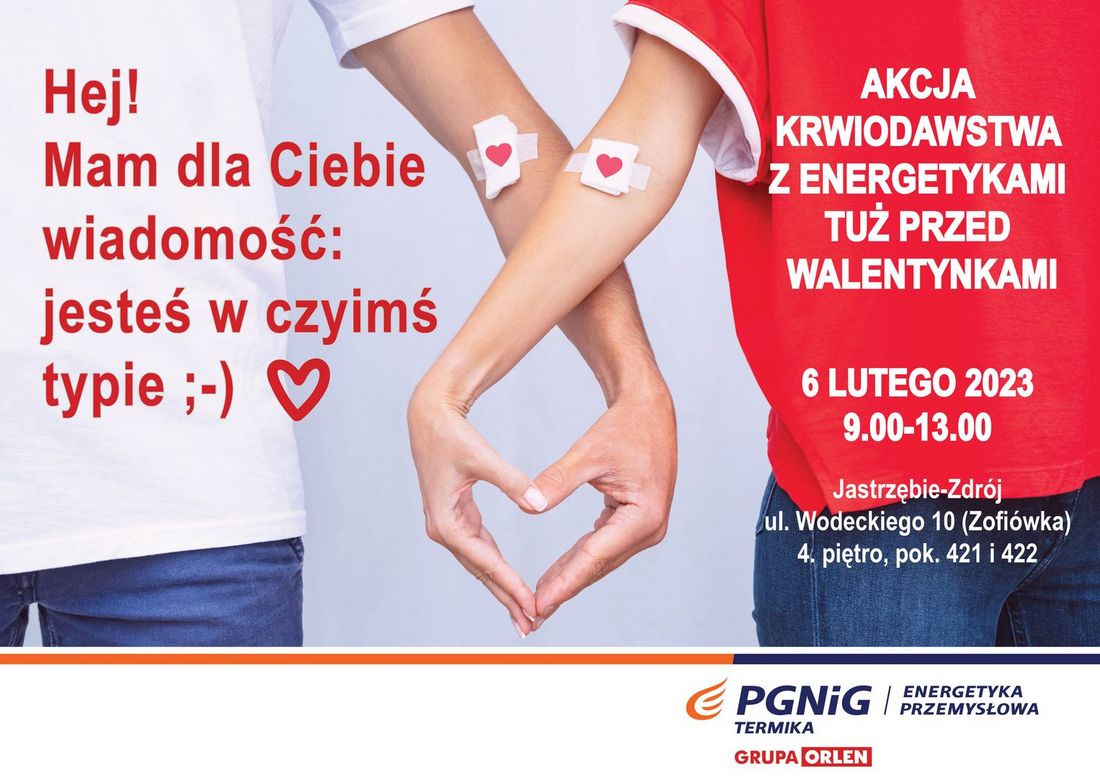 Zdjęcie przedastawia plakat promujący akcję krwiodawstwa.
