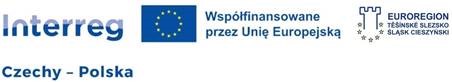 Pasek logotypów: Interreg Czechy – Polska, flaga Unii Europejskiej z napisem „Współfinansowane przez Unię Europejską” oraz logo Euroregionu Śląsk Cieszyński