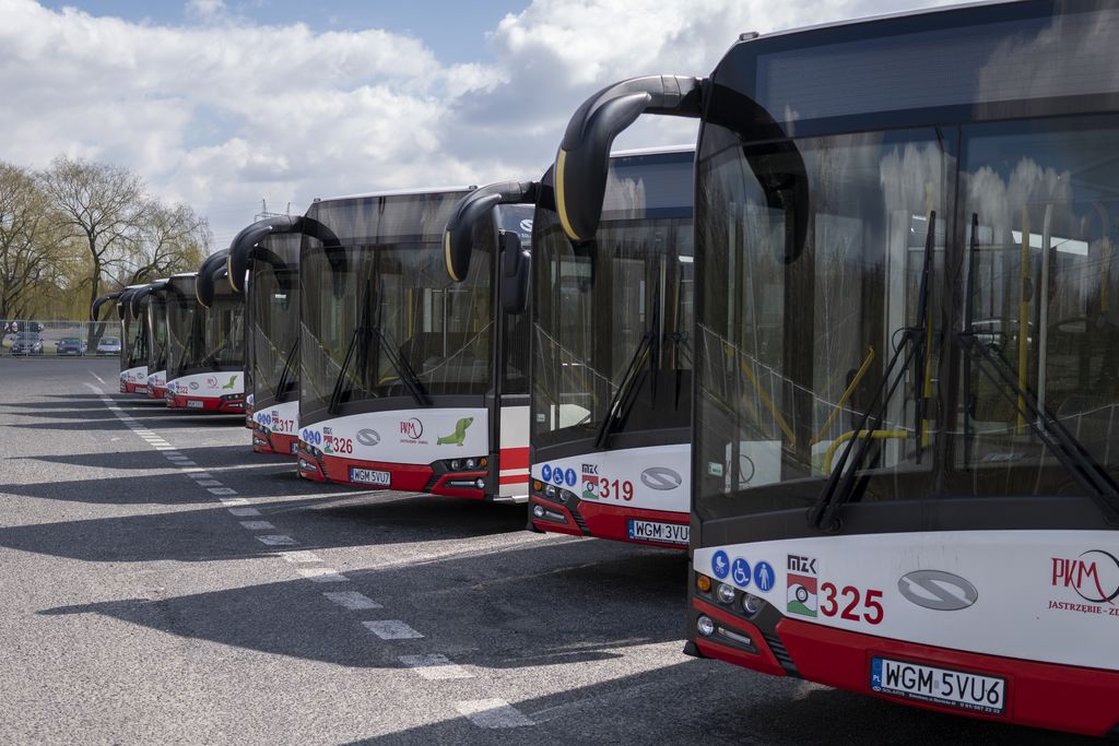 autobusy zaparkowane, jeden obok drugiego