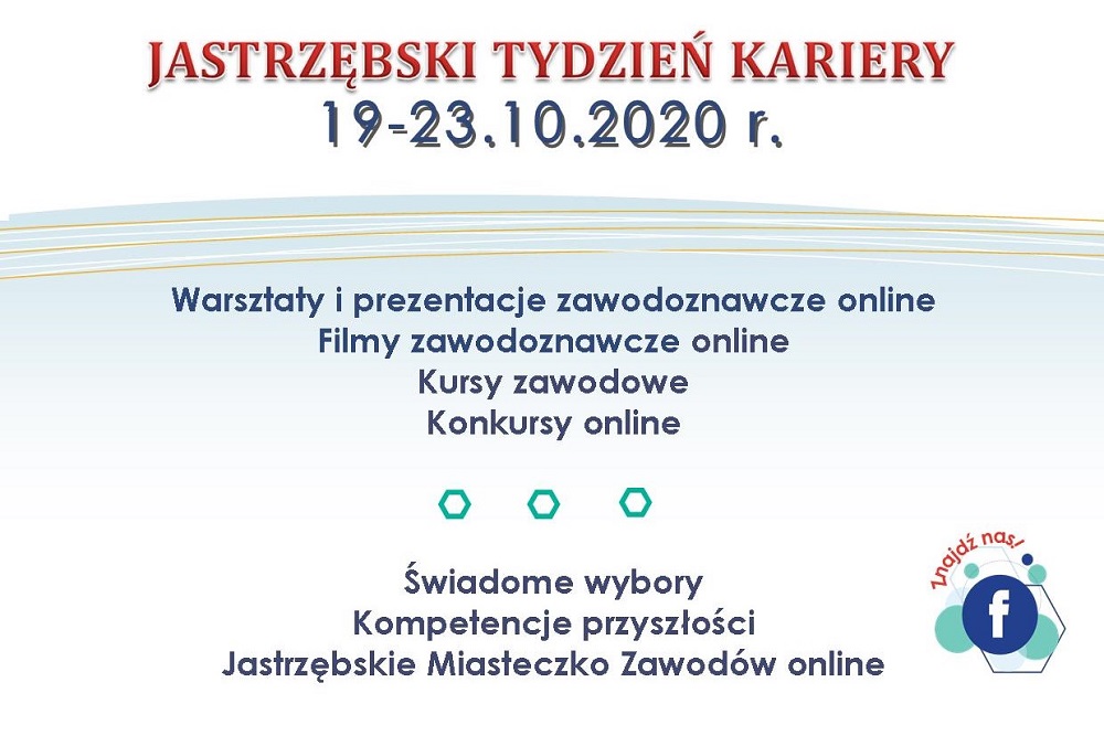 Plakat z napisem Jastrzębski Tydzień Kariery 19-23.10.2020 roku