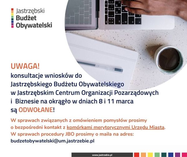 Infografika z informacją o odwołaniu spotkań