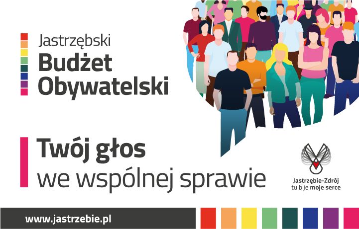 Plakat z napisem "Jastrzębski Budżet Obywatelski" - Twój głos we spólnej sprawie