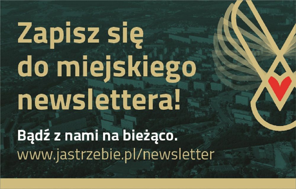 grafika z tekstem "zapisz się do miejskiego newslettera. bądź z nami na bieżąco"