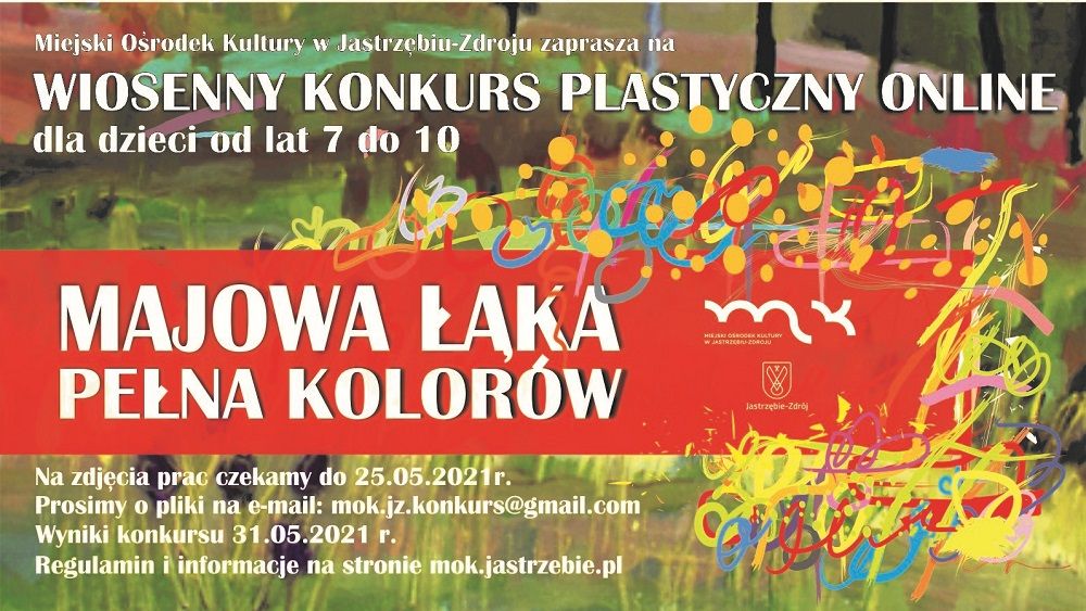 plakat: wiosenny konkurs plastyczny Majowa łąka pełna kolorów