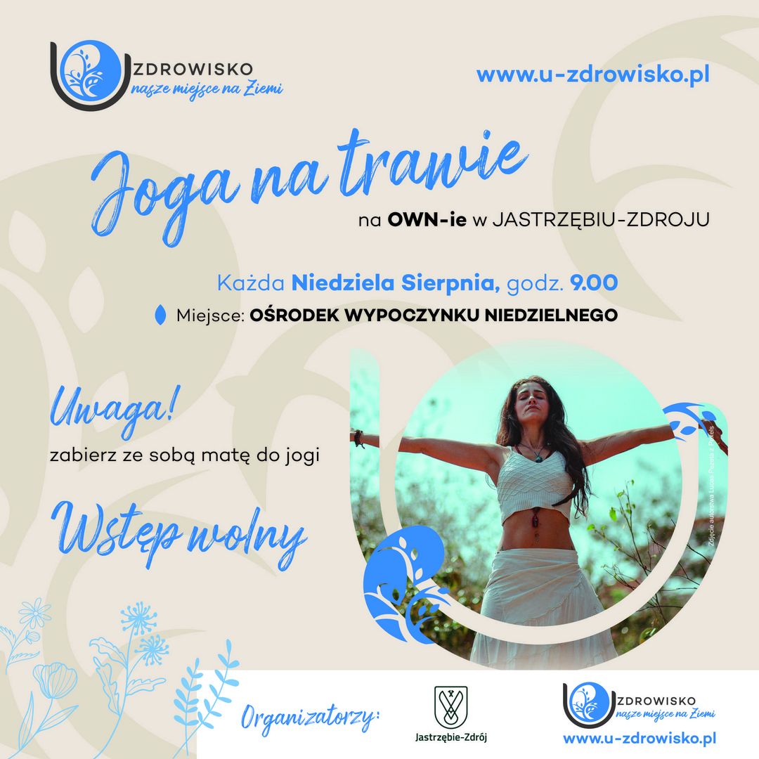 Grafika z napisem "Joga na trawie"