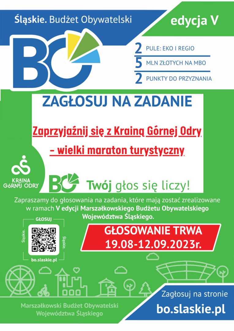 Plakat zachęcający do głosowania na budżet obywatelski, treść zgodna z informacja w news. 