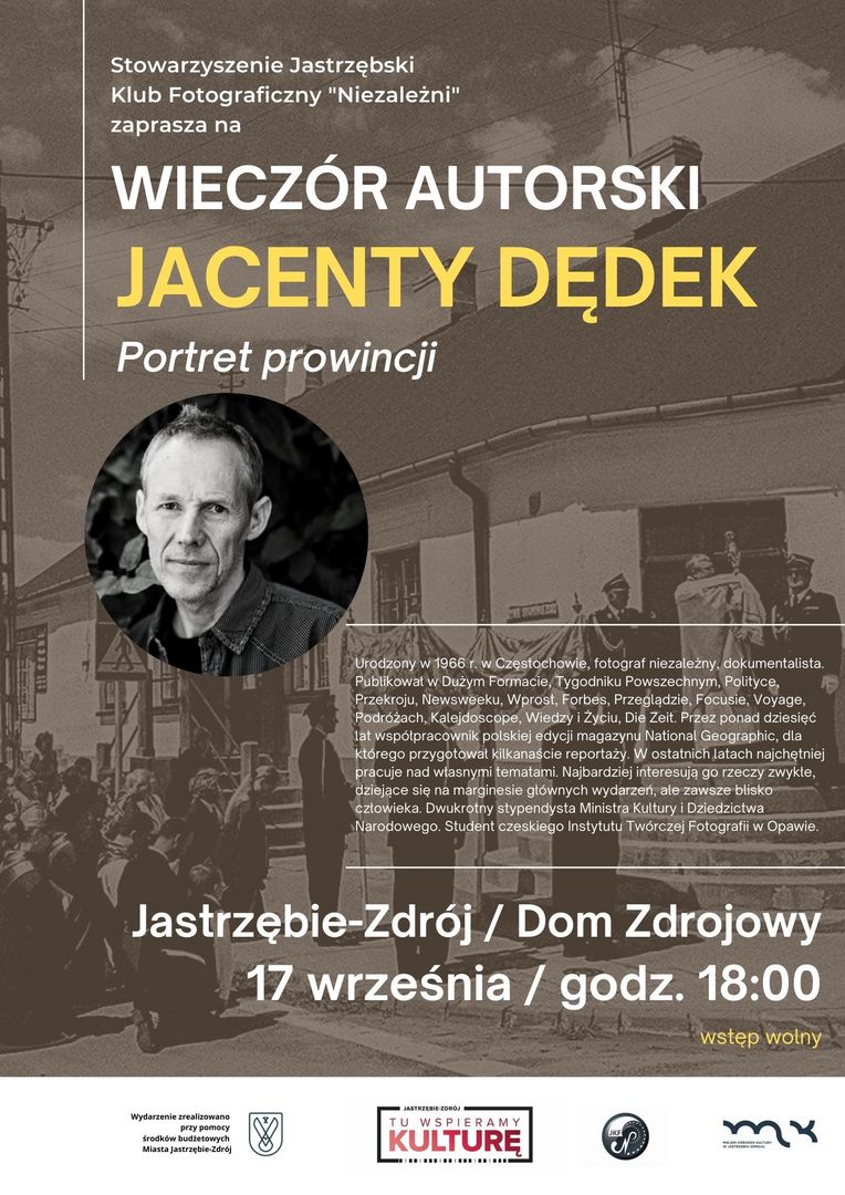 Plakat z napisem "Wieczór autorski: Jacenty Dędek"