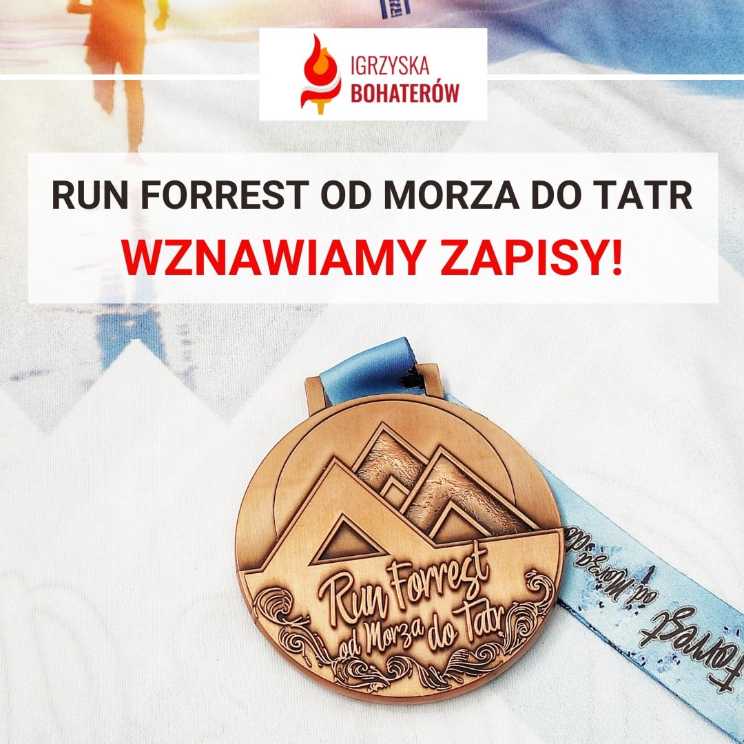 Plakat z napisem: "Run Forrest od morza do tatr. Wznawiamy zapisy"