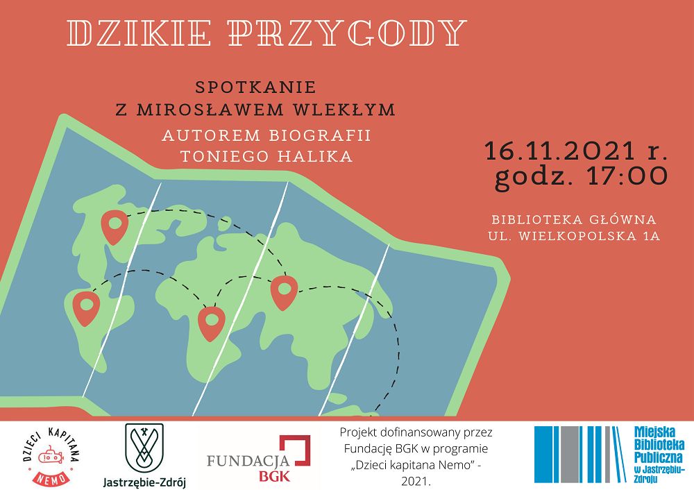 plakat spotkania z Mirosławem Wlekłym w bibliotece