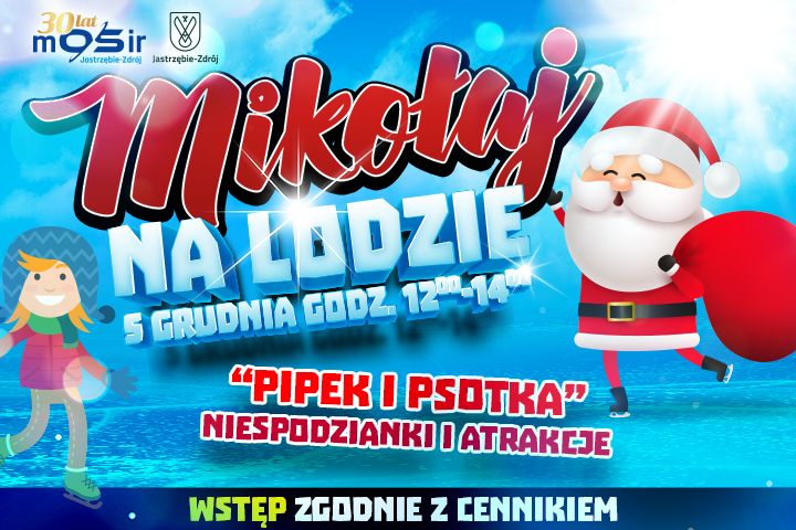 Plakat z napisem "Mikołaj na lodzie"