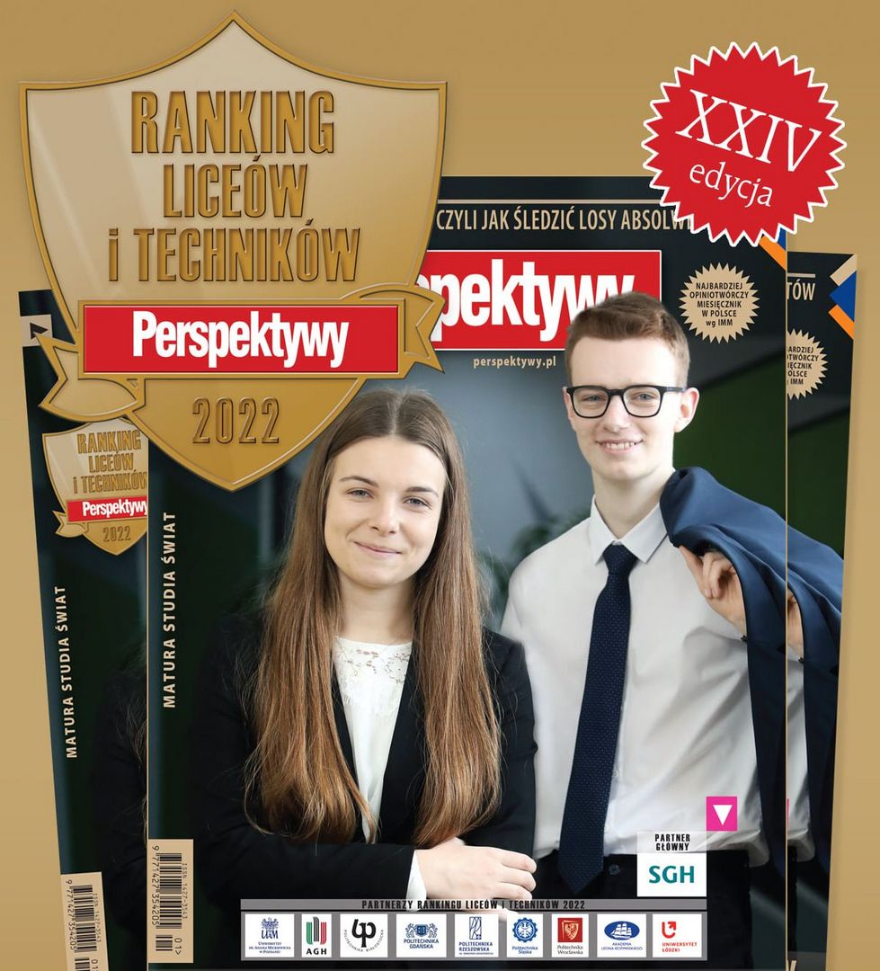 Grafika z napisem Ranking Liceów i Techników i zdjeciem okładki gazety